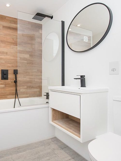 Flat A bathroom Contemporary bathroom design at the Ewell Road Surbiton refurbishment.